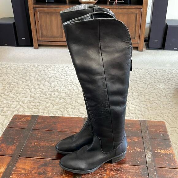 Arturo Chiang Black Leather Over The Knee Boots Size 7.5 - Picture 1 of 8